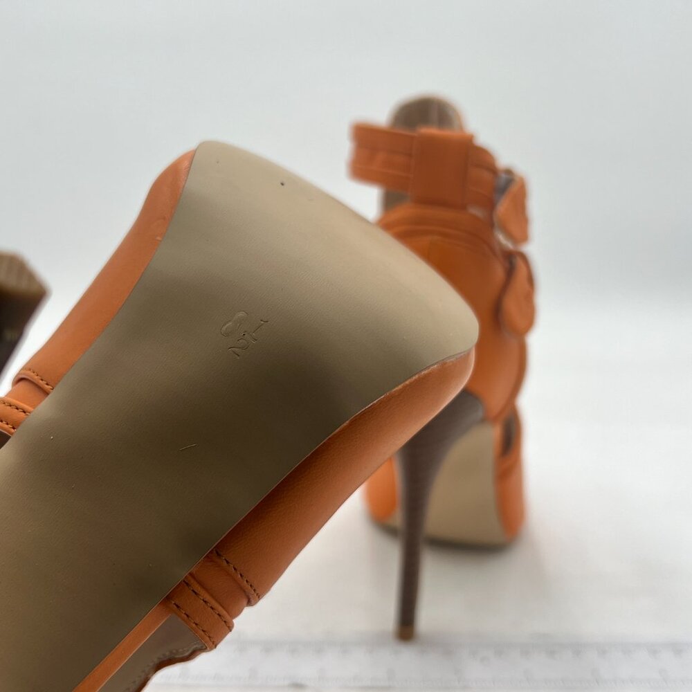 XYD Dark Orange Peep Toe Ankle Boot High Heel Buckled Double Straps Cutout Shoe - Picture 6 of 8